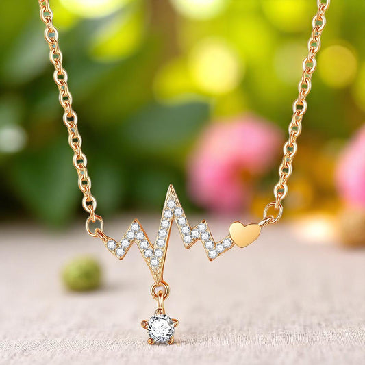 Heart Beat Necklace 18K Gold Plated Stainless Steel with Cubic zirconia
