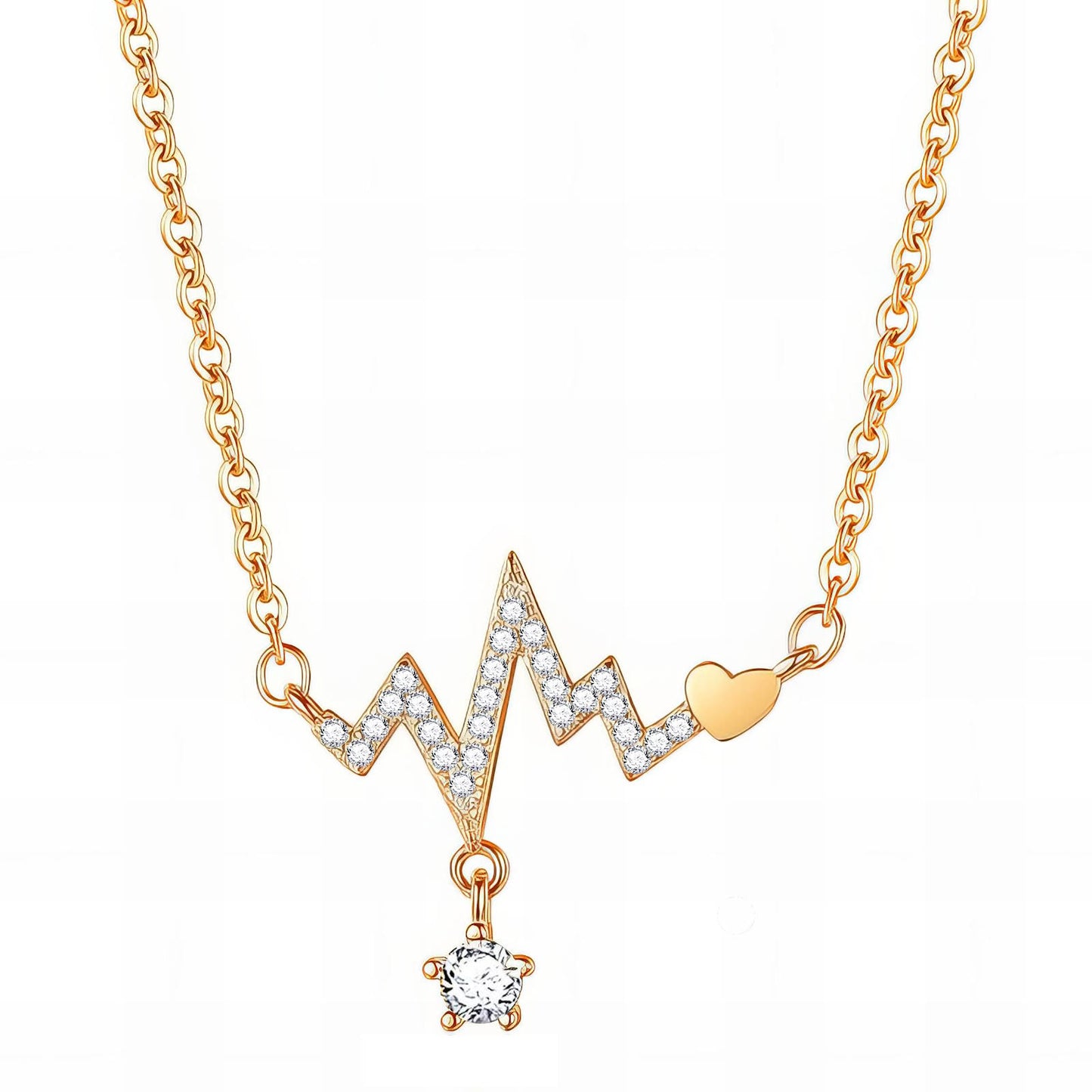 Heart Beat Necklace 18K Gold Plated Stainless Steel with Cubic zirconia