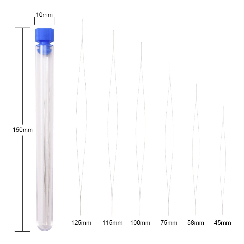 Big Eye Beading Needles, set of 18x needles, High Carbon Steel sizes 48 to 128mm and .2 to .5mm thick