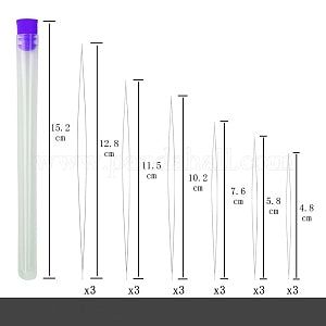 Big Eye Beading Needles, set of 18x needles, High Carbon Steel sizes 48 to 128mm and .2 to .5mm thick