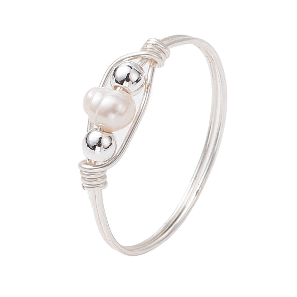 Cultured Freshwater Pearl Stack Ring, hand wrapped gold or silver colour copper wire