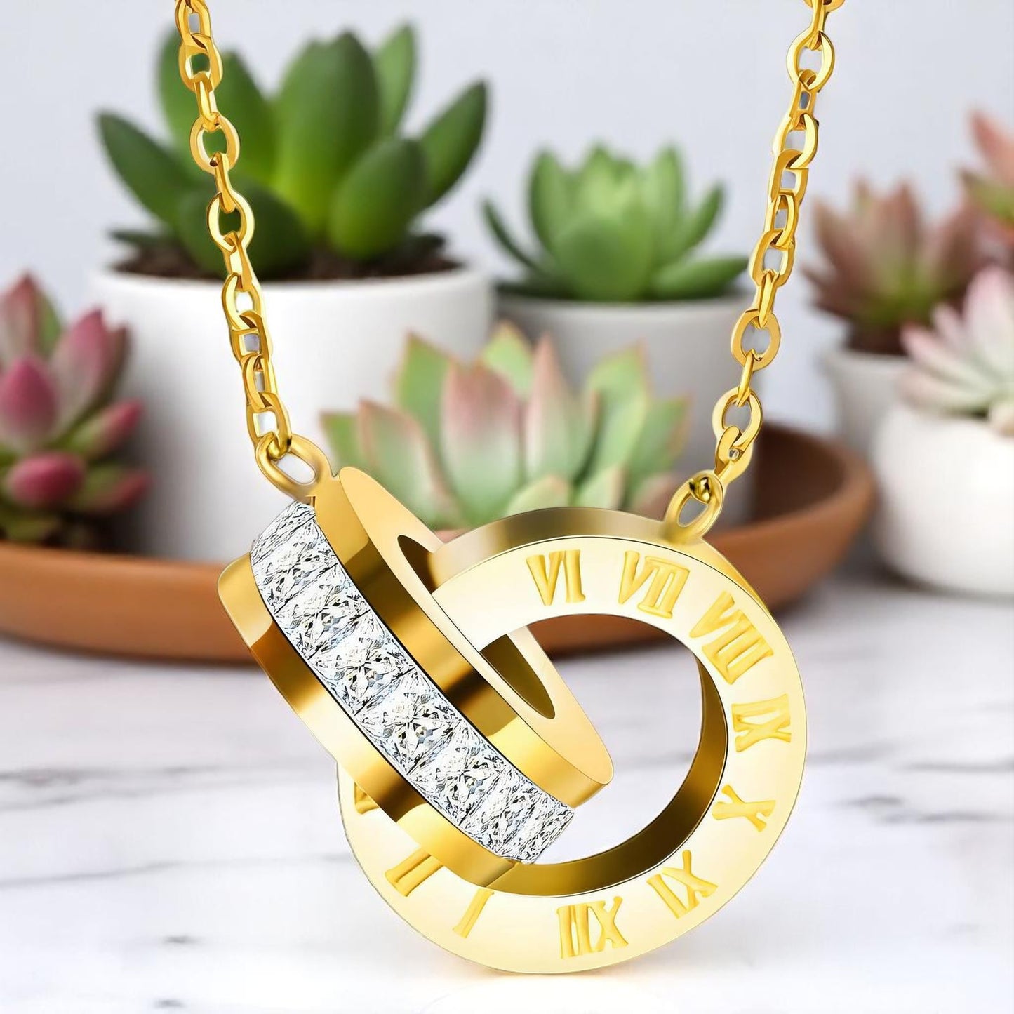 Precious Time - Necklace 18K Gold Plated Stainless Steel with Cubic zirconia