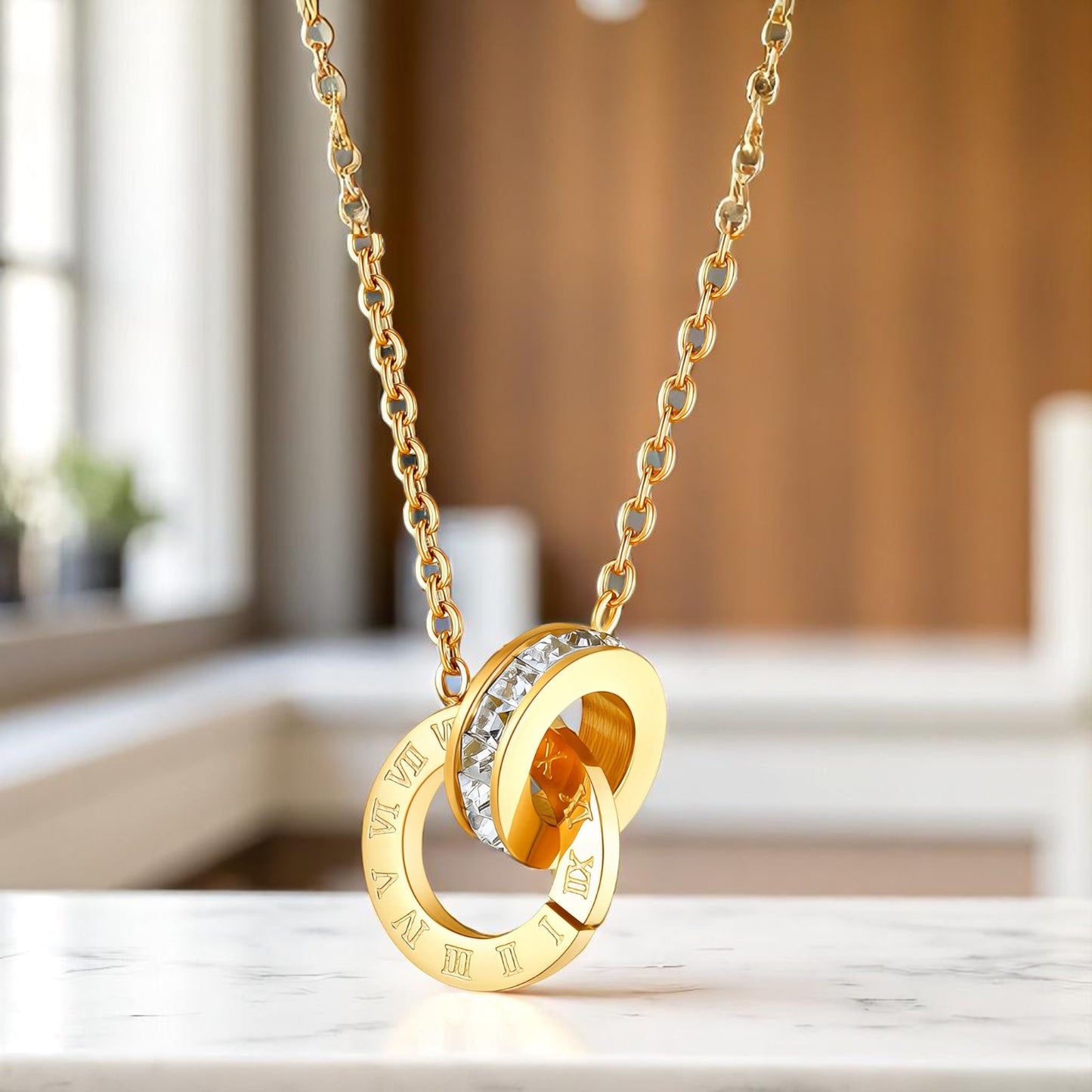 Precious Time - Necklace 18K Gold Plated Stainless Steel with Cubic zirconia