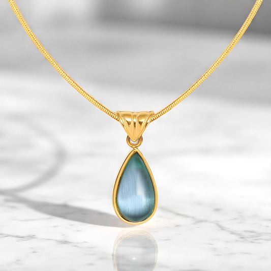 Blue Teardrop Pendant Necklace 18K Gold Plated Stainless Steel
