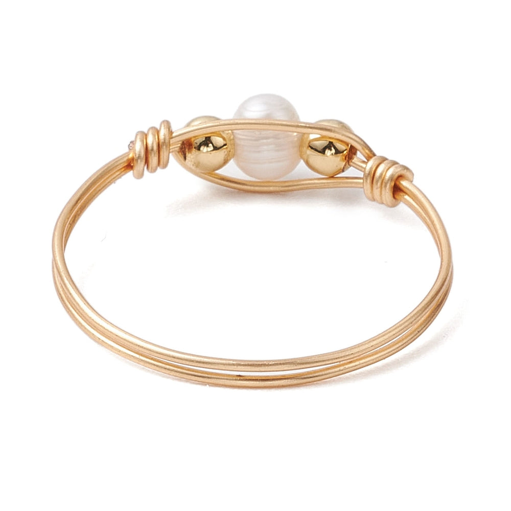 Cultured Freshwater Pearl Stack Ring, hand wrapped gold or silver colour copper wire