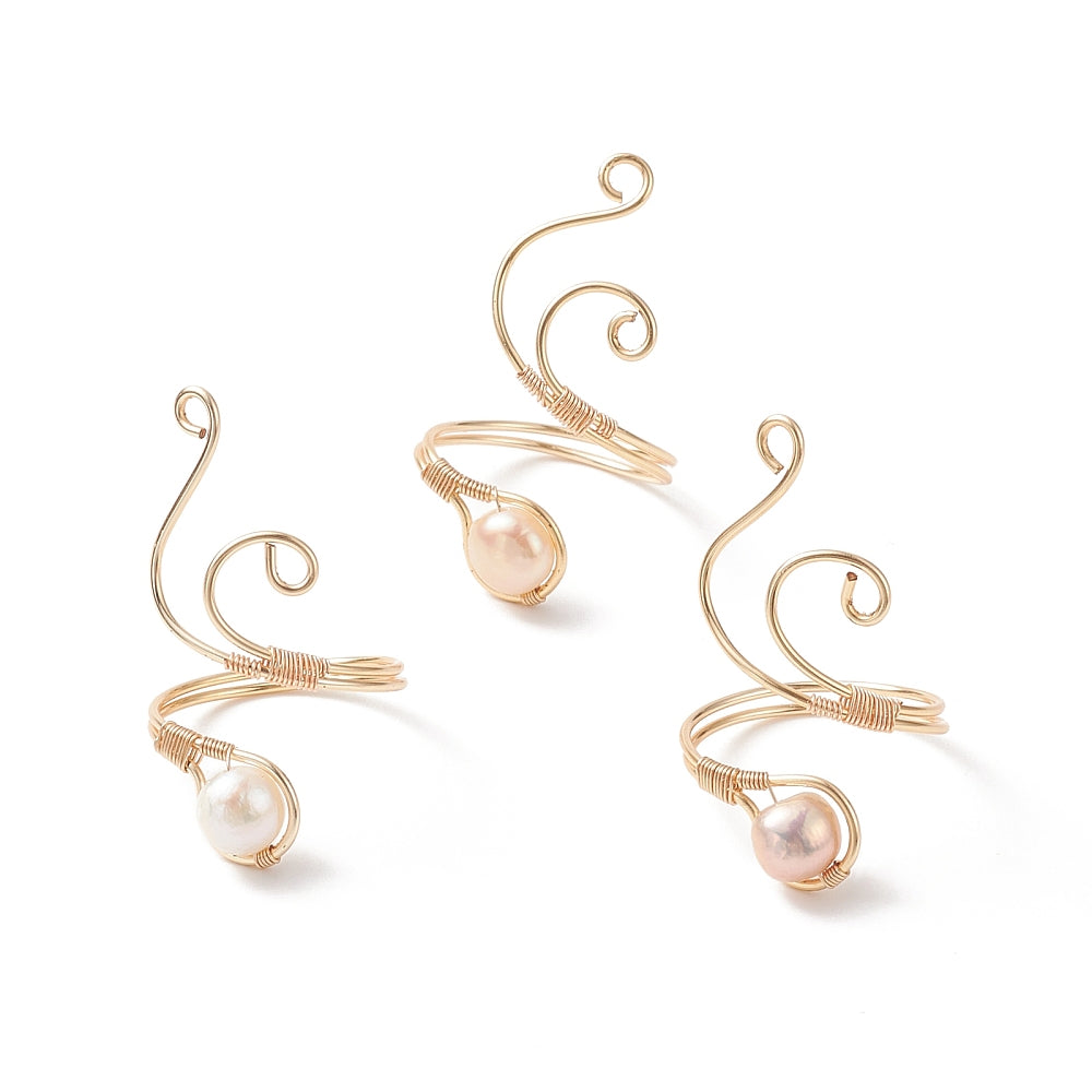 Freshwater Pearl Cuff Ring, hand wrapped gold colour copper wire