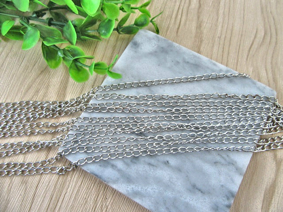 Shiny Silver Colour Oval Chain - 5mm Oval Links for DIY Jewellery Making, 1 Meter Length