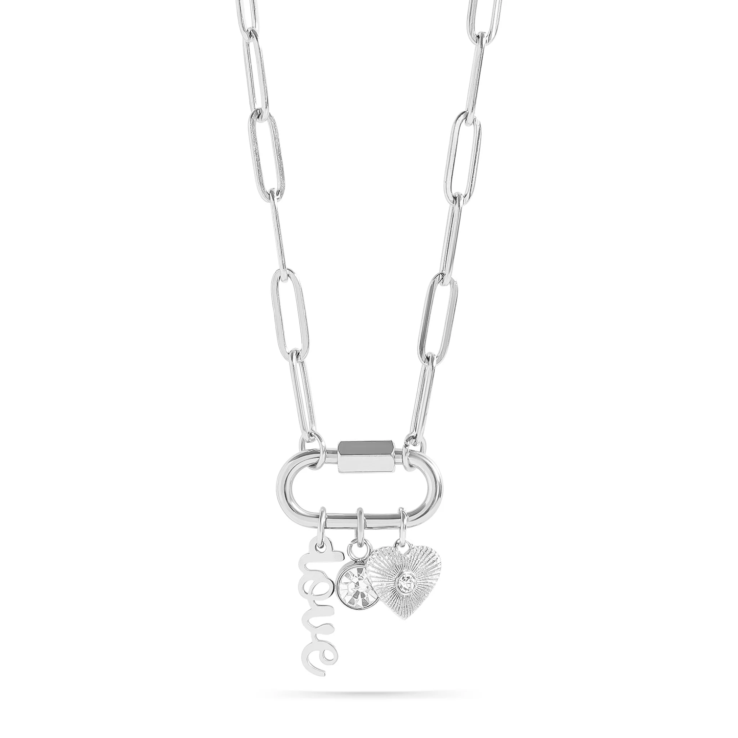 Carabiner Love Charm Paperclip Necklace 18K Gold Plated Stainless Steel, 18"