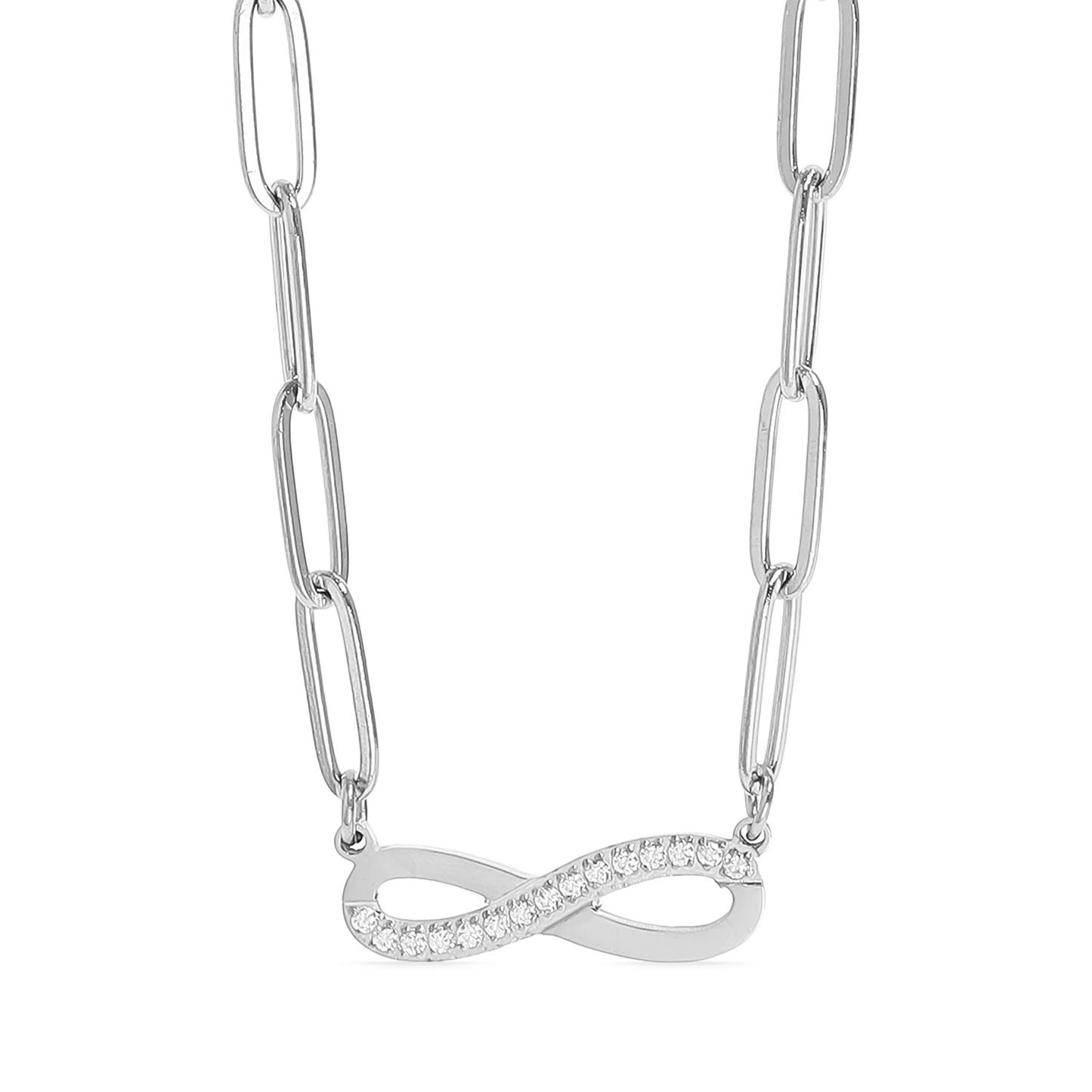 Infinity Paperclip Chain Necklace, 18K Gold Plated Stainless Steel and Cubic Zirconia