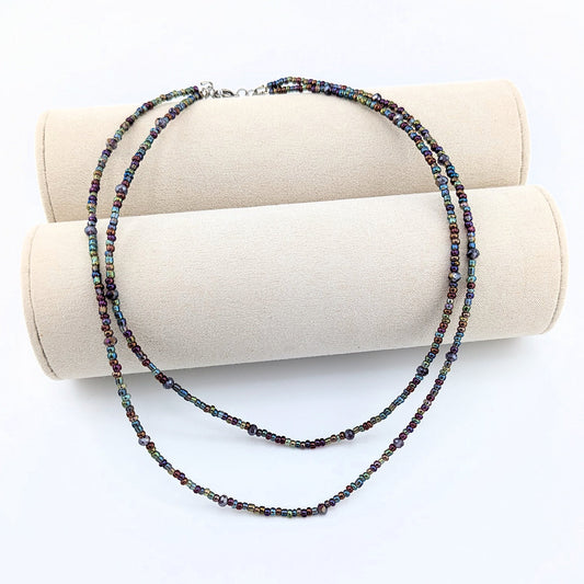 Double strand seed bead and crystal beads necklace