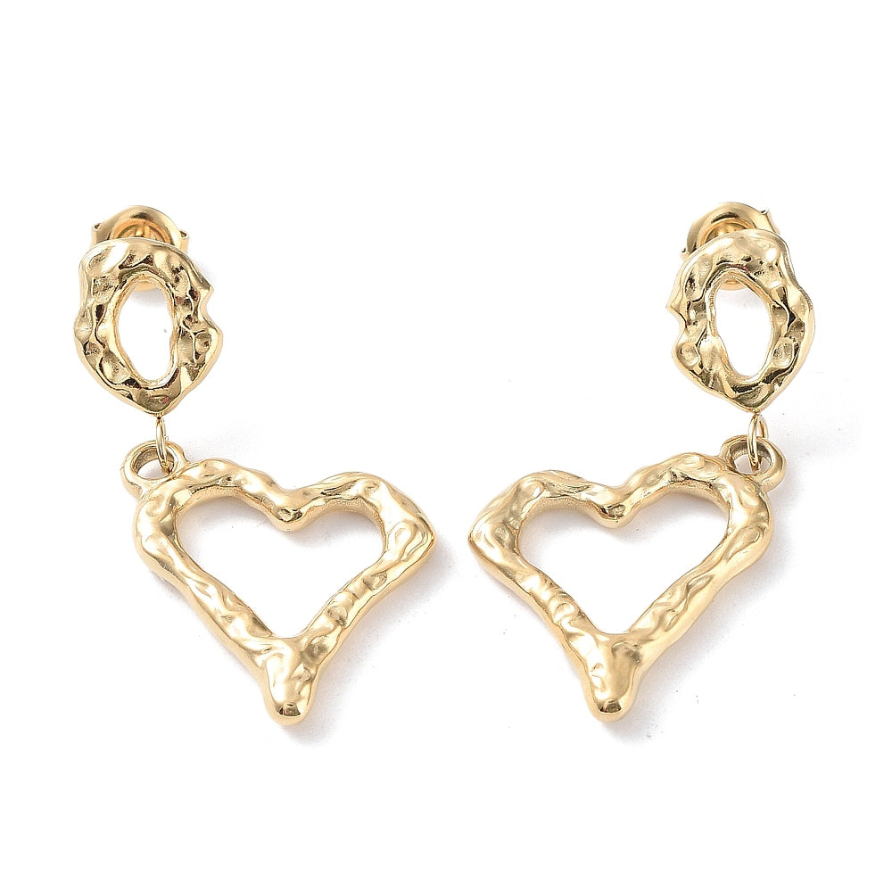 Stud Earrings Dangle Hollow Heart 14k Gold Plated 304 Stainless Steel