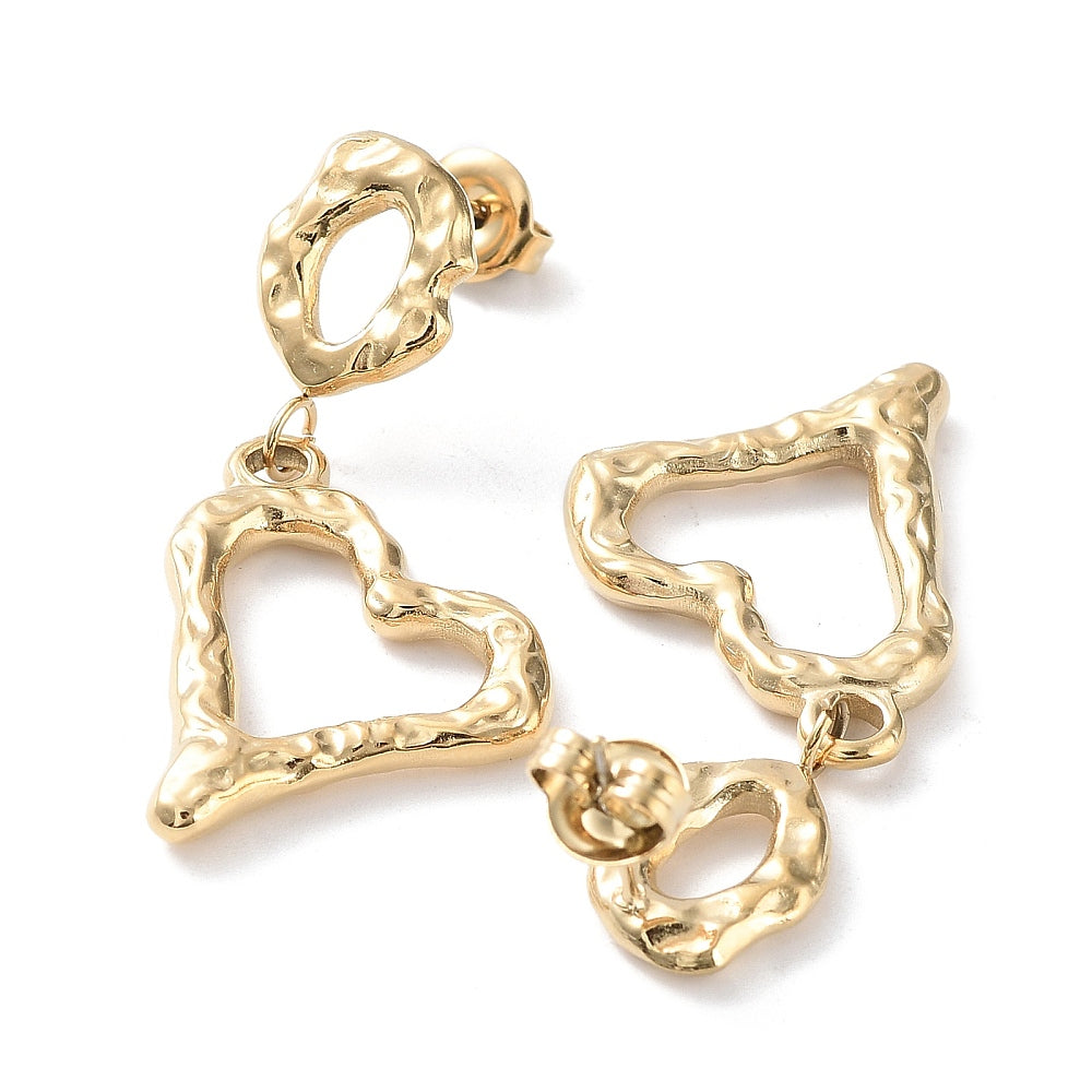 Stud Earrings Dangle Hollow Heart 14k Gold Plated 304 Stainless Steel