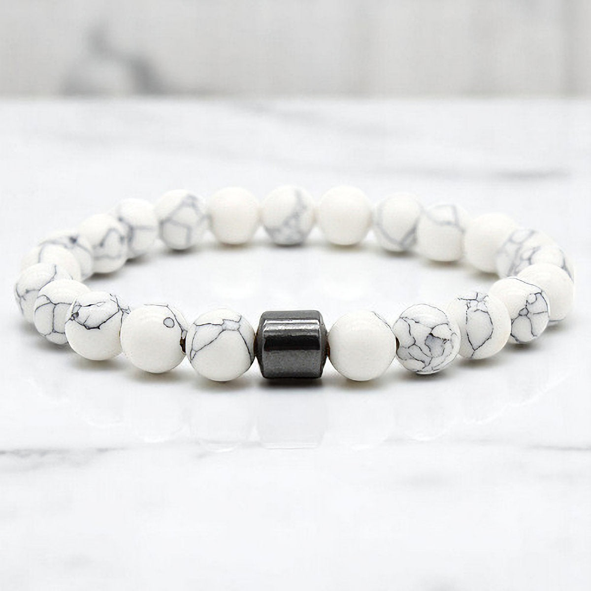 Natural Howlite White Bead Stretch Bracelet, 8mm beads