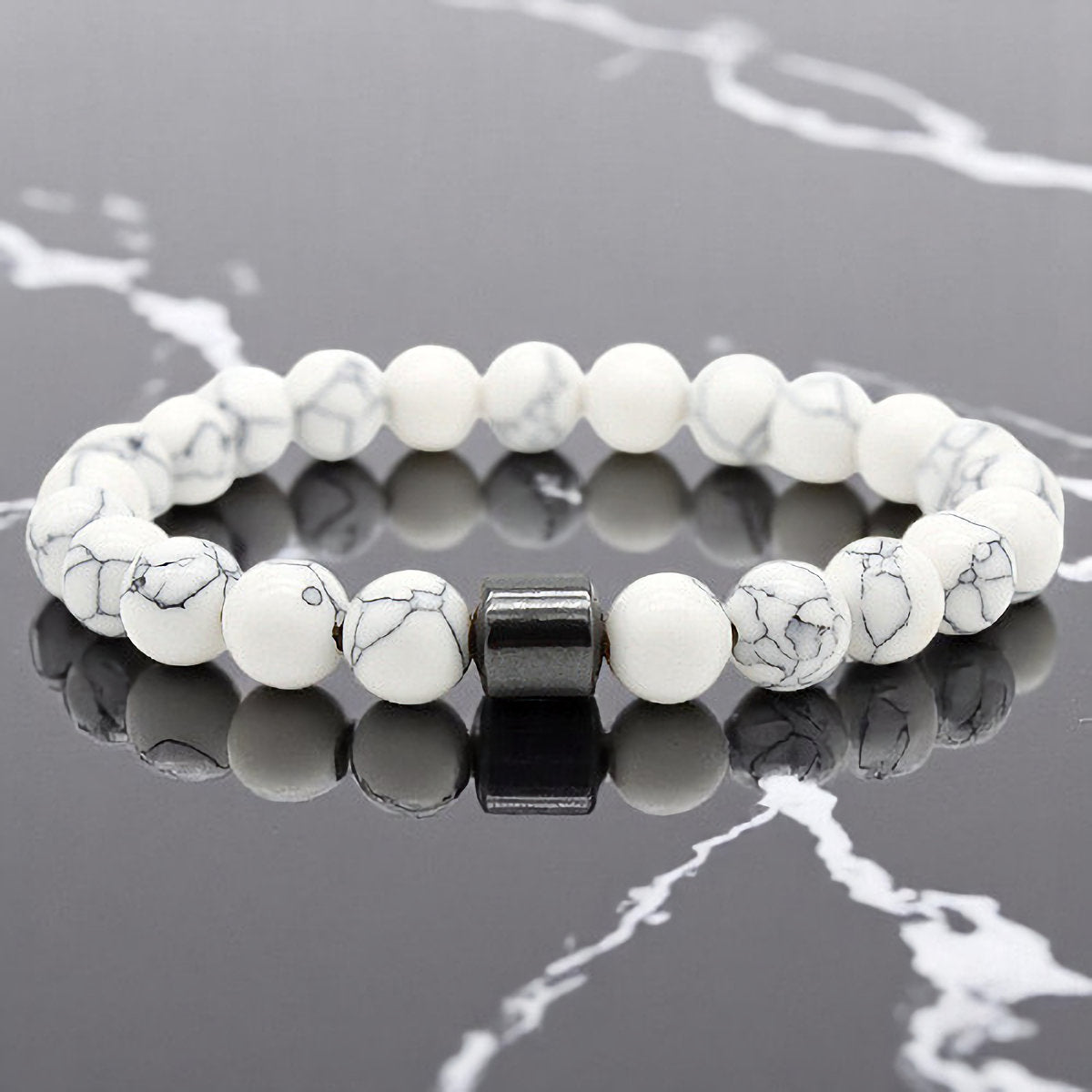 Natural Howlite White Bead Stretch Bracelet, 8mm beads
