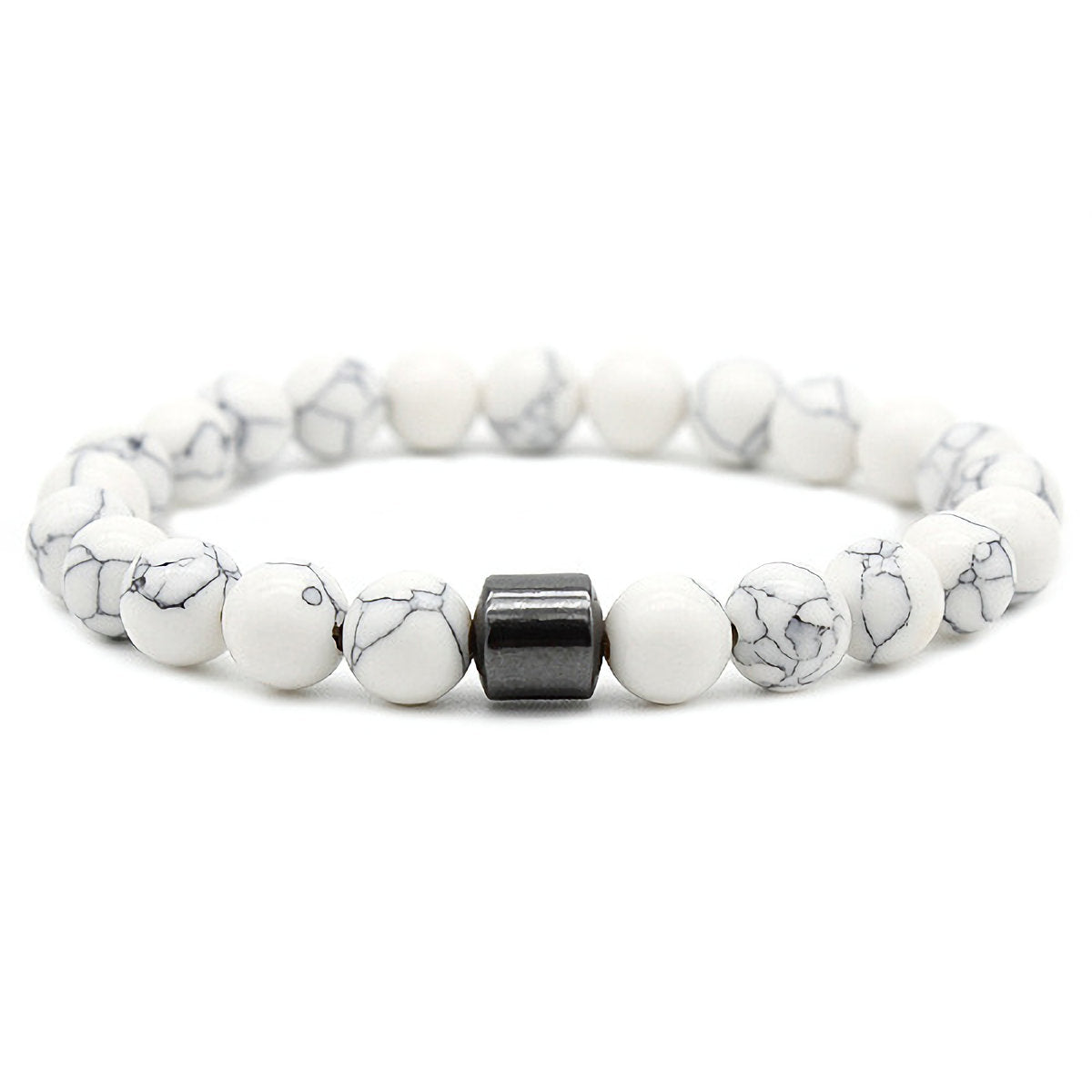 Natural Howlite White Bead Stretch Bracelet, 8mm beads
