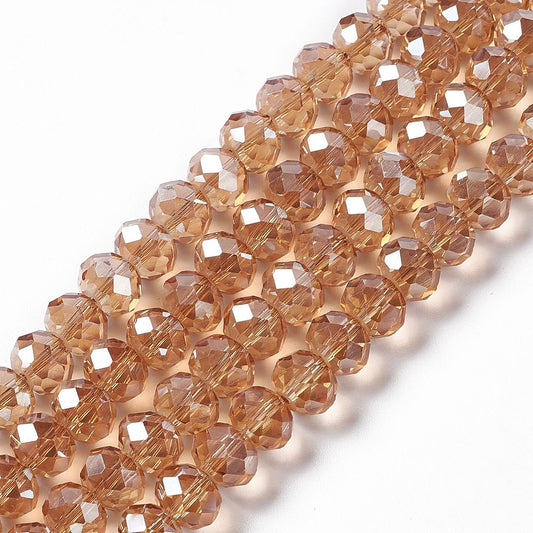 Faceted Rondelle Glass Beads, Camel, 10x7mm, Hole: 1mm, strand of about 64pcs
