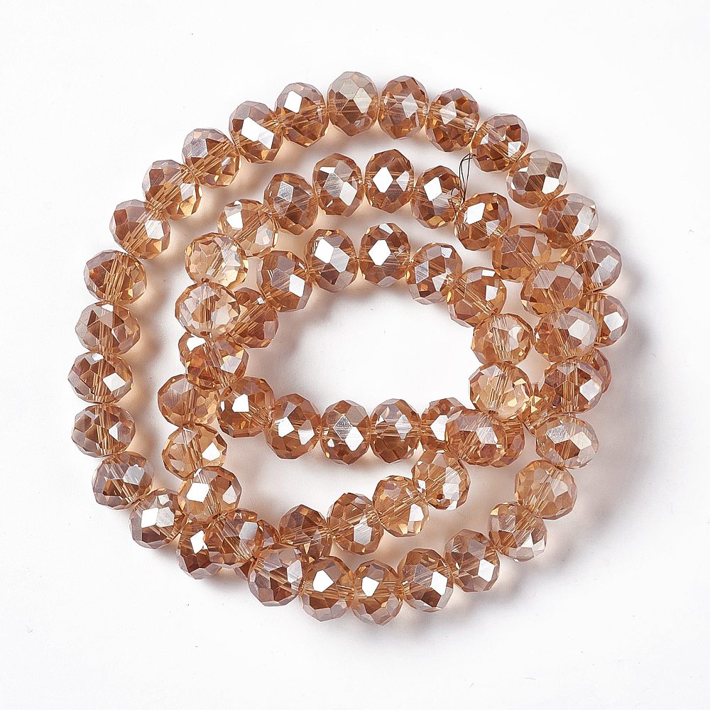 Faceted Rondelle Glass Beads, Camel, 10x7mm, Hole: 1mm, strand of about 64pcs