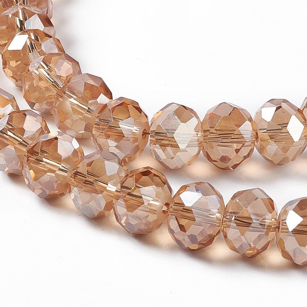 Faceted Rondelle Glass Beads, Camel, 10x7mm, Hole: 1mm, strand of about 64pcs