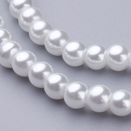 Glass Pearl Beads Round 4mm, Pearlized, 1mm hole, approx 200 per strand