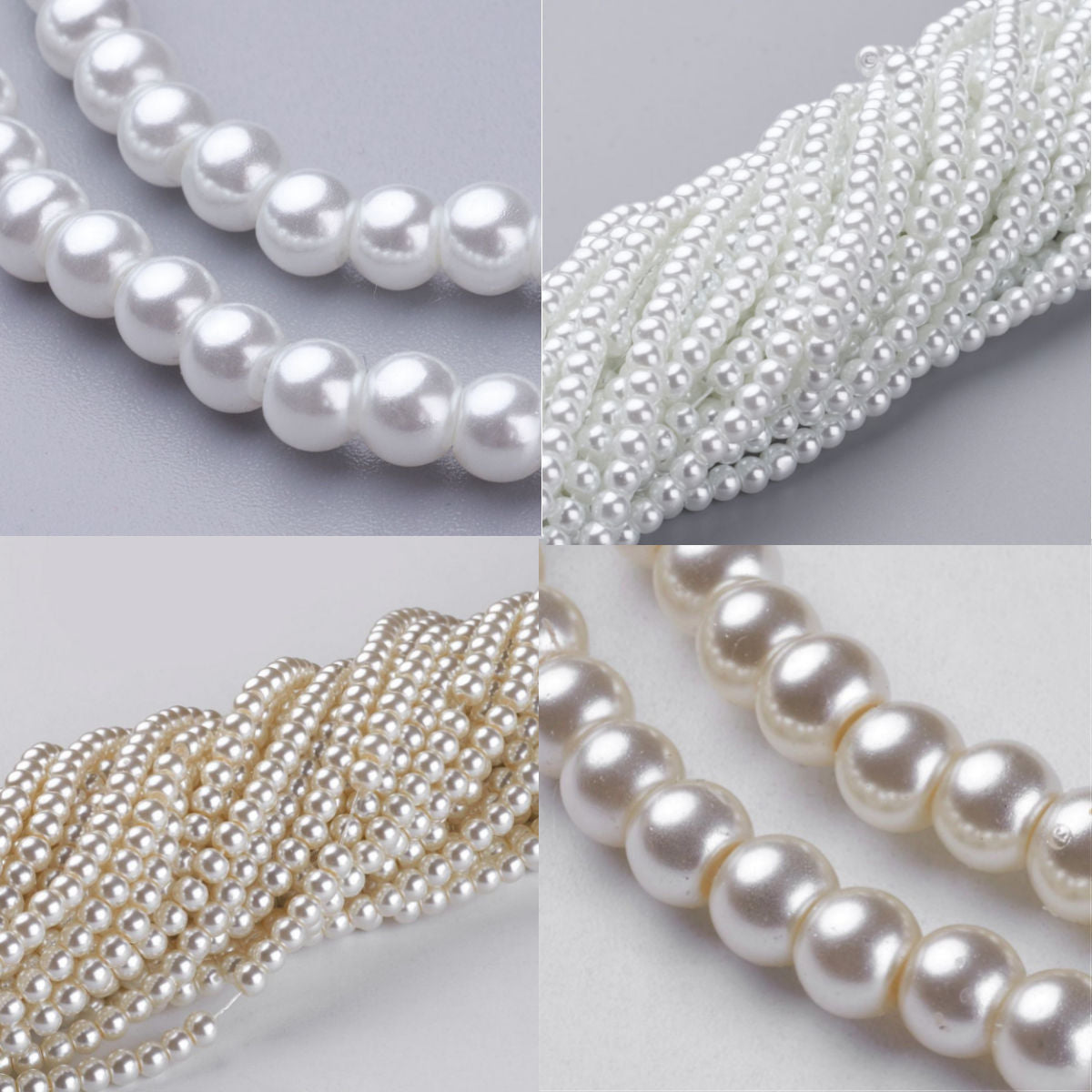 Glass Pearl Beads Round 4mm, Pearlized, 1mm hole, approx 200 per strand