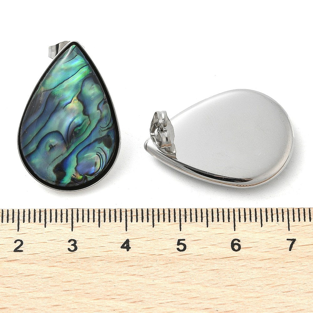 Teardrop Stud Earrings with shell inlay, Stainless Steel or 18K Gold Plated