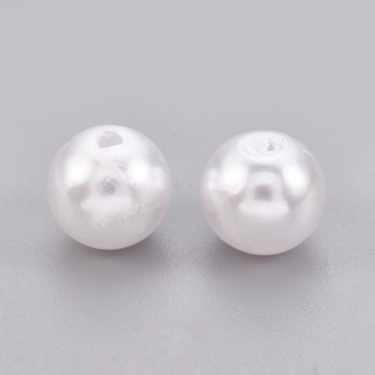 Pearl Beads White 6mm Round, Simulate Pearl, Plastic, 200x beads 2mm hole