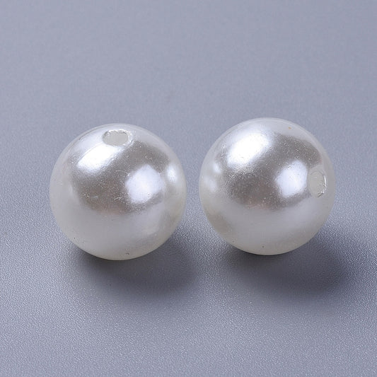Pearl Beads, 8mm White, Round, Simulate pearl, 2mm hole, Pack of 100x, Plastic
