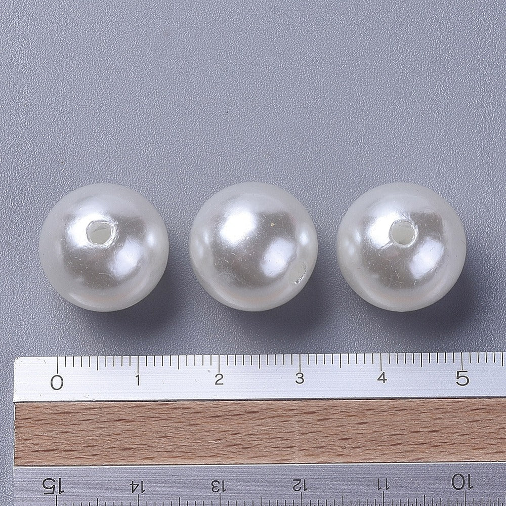 Pearl Beads, 8mm White, Round, Simulate pearl, 2mm hole, Pack of 100x, Plastic