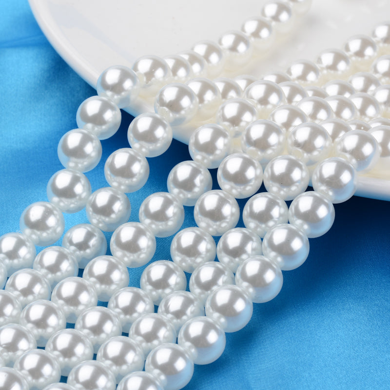 Pearl Beads, 10mm White, Round, Simulate pearl, 2mm hole Pack of 50x Plastic