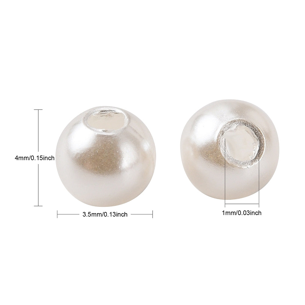 Pearl Beads, Cream White, Round, 8mm 2mm hole, Acrylic Dyed, 100 beads, approx 26gm