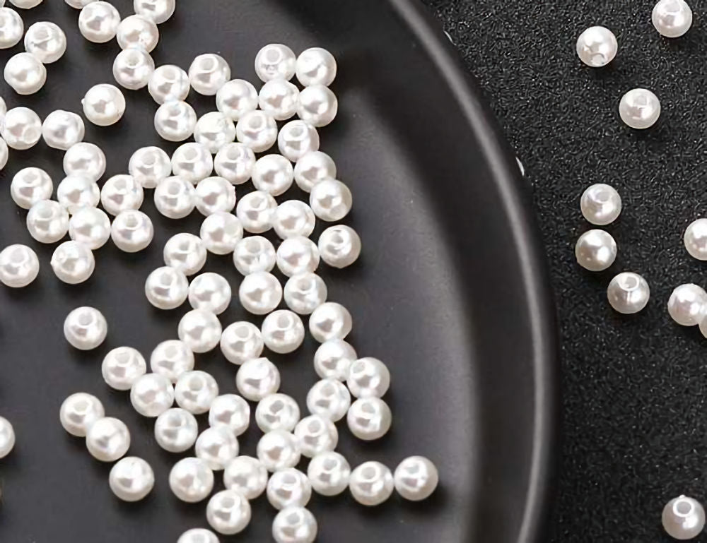 Pearl Beads, Cream White, Round, 8mm 2mm hole, Acrylic Dyed, 100 beads, approx 26gm