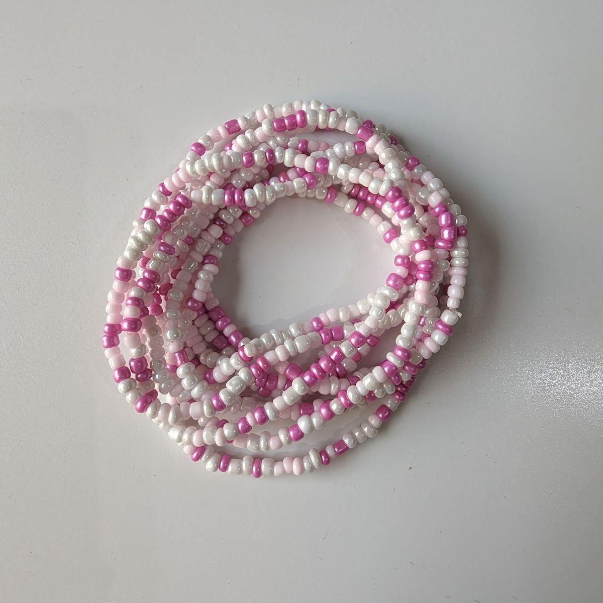 Pink & White Seed Bead Bracelets, Stretch, Multi Pack of 5 or 10, glass beads, Ready to Wear Handmade Jewellery