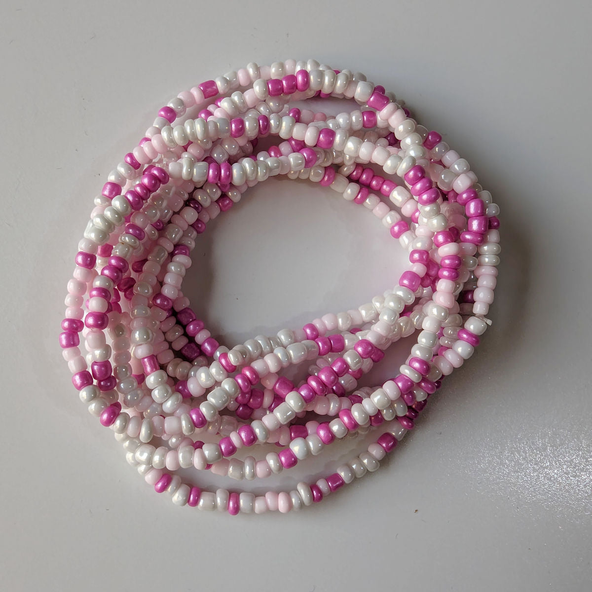 Pink & White Seed Bead Bracelets, Stretch, Multi Pack of 5 or 10, glass beads, Ready to Wear Handmade Jewellery