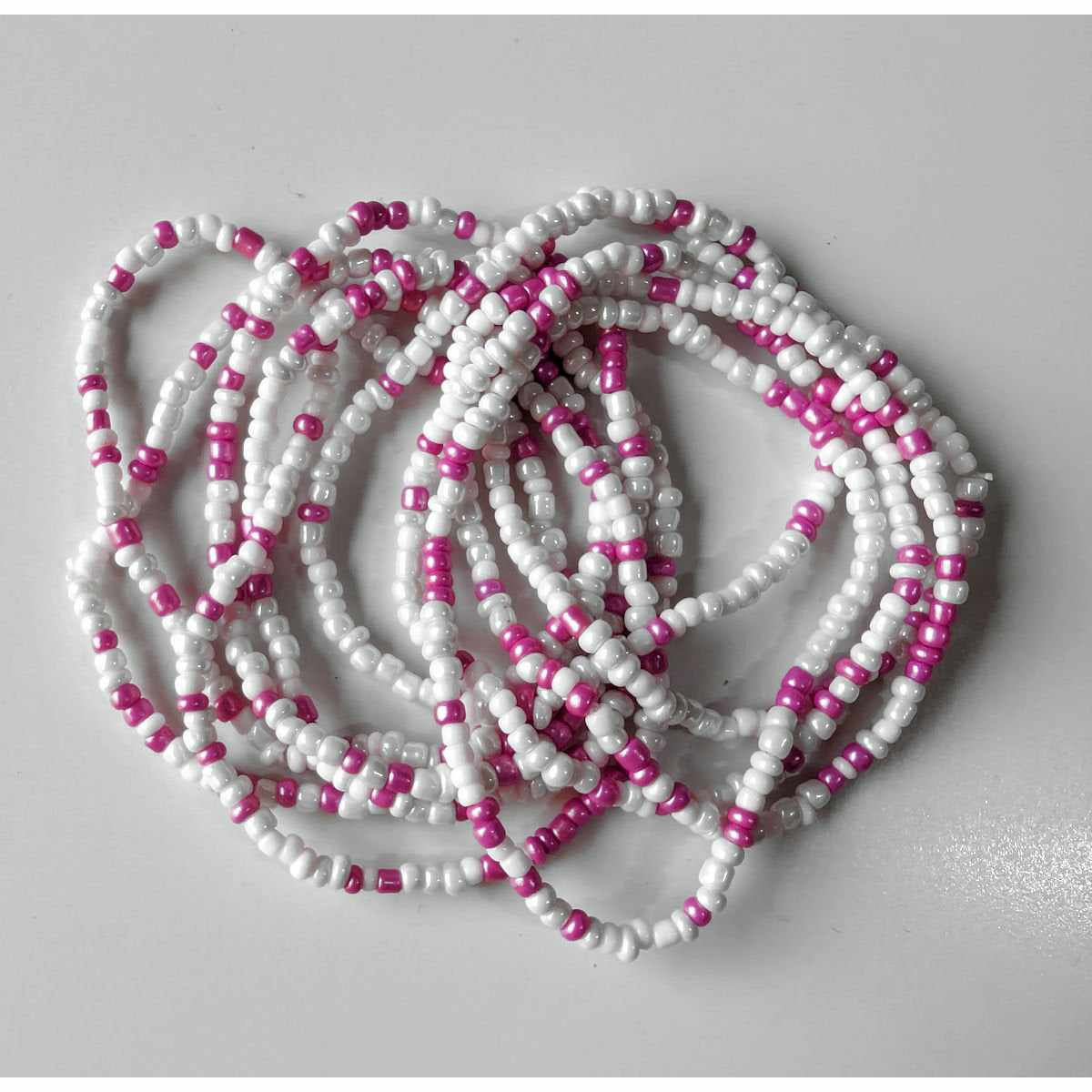 Pink & White Seed Bead Bracelets, Stretch, Multi Pack of 5 or 10, glass beads, Ready to Wear Handmade Jewellery
