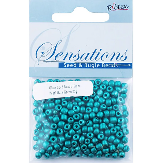 Glass Seed Beads Pearl Dark Green 3.6mm size 6/0 25g, Ribtex Sensations, Jewellery Making, Beading, Craft