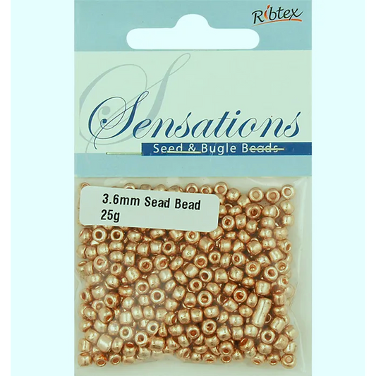Glass Seed Beads Rose Gold 3.6mm size 6/0 25g, Ribtex Sensations, Jewellery Making, Beading, Craft