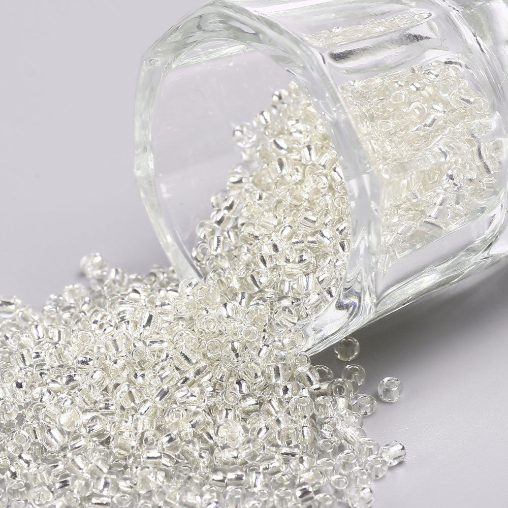 White Glass Seed Beads, Round, Silver Lined, 12/0 2mm, 1mm hole, bag of 30gm approx 2000 beads