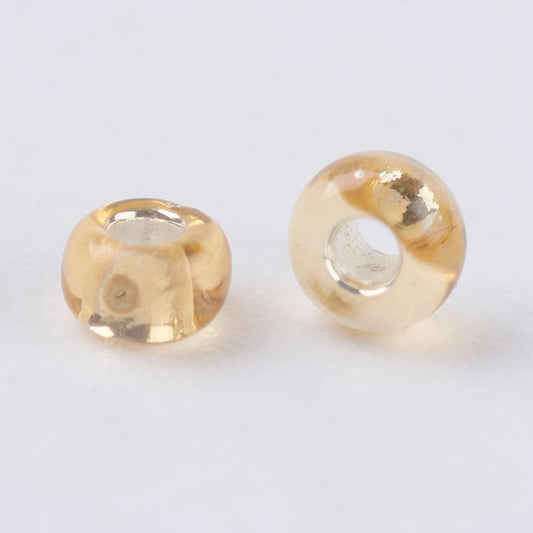 Pale Goldenrod Gold Glass Seed Beads, Round, Silver Lined, 12/0 2mm, 1mm hole, 30gm approx 2000