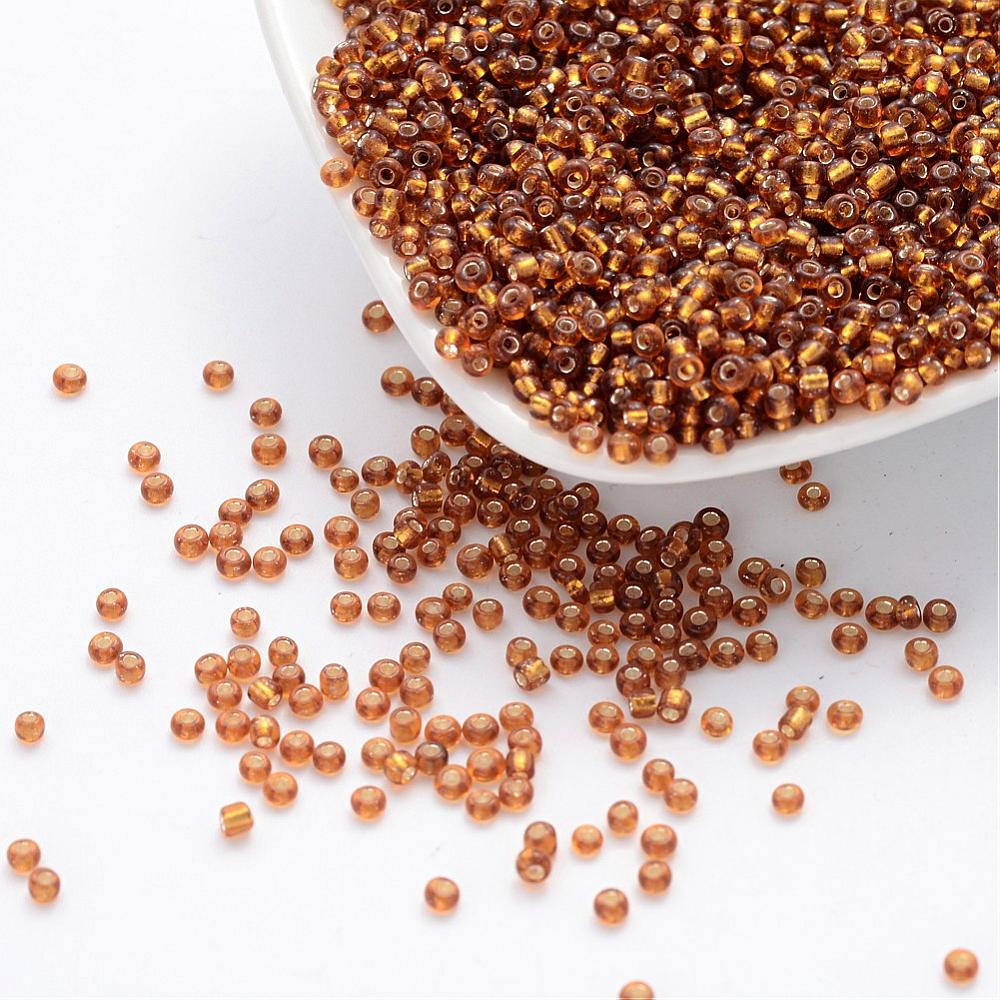 Dark Goldenrod Glass Seed Beads, Round, Silver Lined, 12/0 2mm, 1mm hole, 30gm approx 2000 beads
