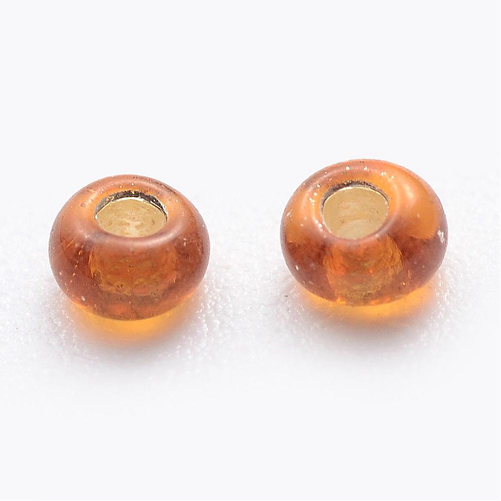 Dark Goldenrod Glass Seed Beads, Round, Silver Lined, 12/0 2mm, 1mm hole, 30gm approx 2000 beads