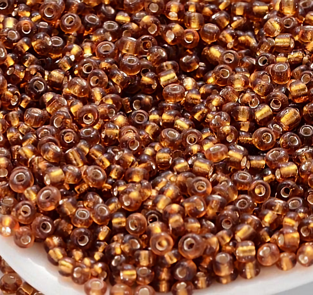 Dark Goldenrod Glass Seed Beads, Round, Silver Lined, 12/0 2mm, 1mm hole, 30gm approx 2000 beads