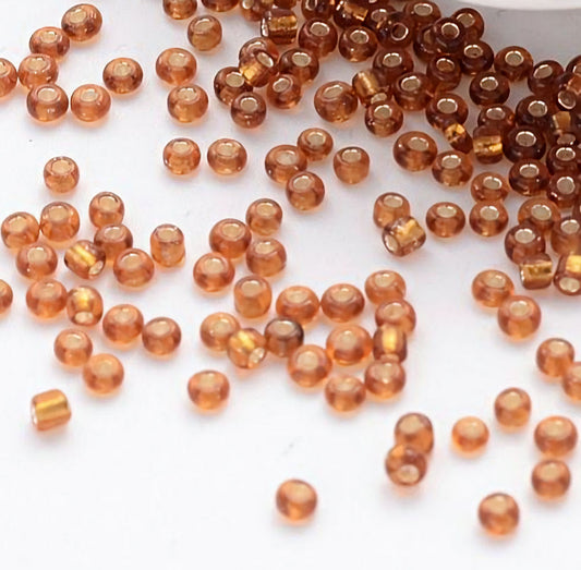 Dark Goldenrod Glass Seed Beads, Round, Silver Lined, 12/0 2mm, 1mm hole, 30gm approx 2000 beads