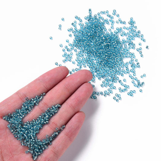 Pale Turquoise Glass Seed Beads, Round, Silver Lined, 12/0 2mm, 1mm hole, 30gm approx 2000 beads