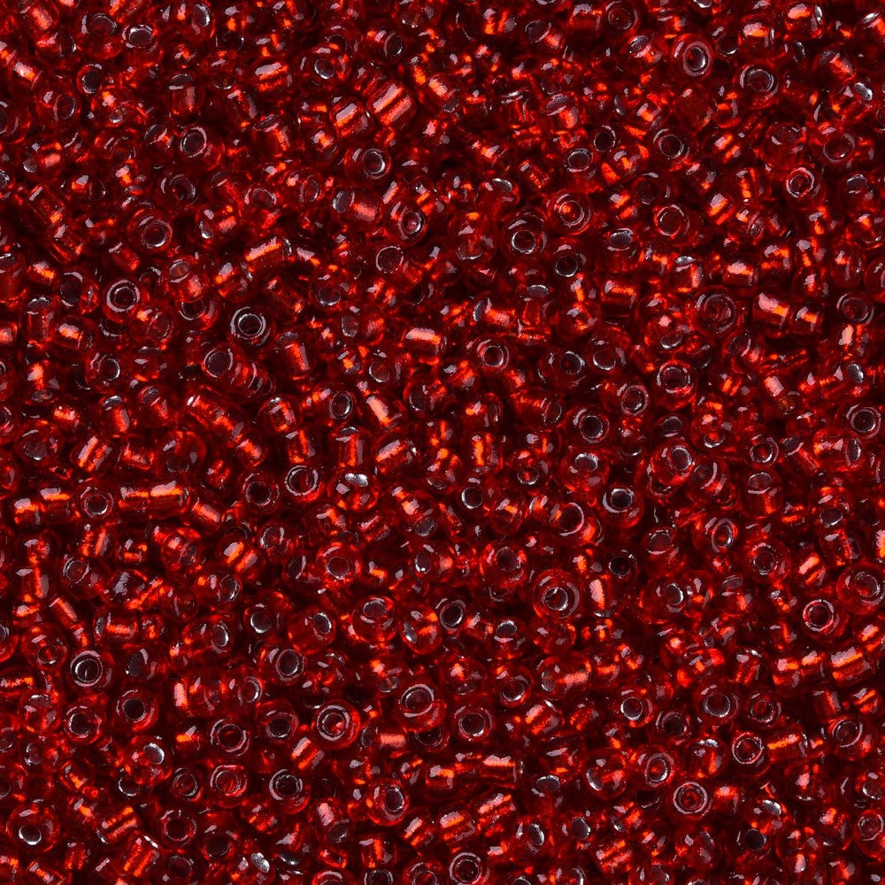 Red Glass Seed Beads, Round, Silver Lined, 12/0 2mm, 1mm hole, 30gm approx 2000 beads