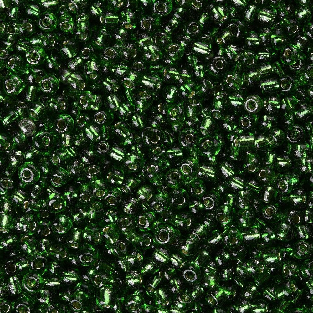 Lime Green Glass Seed Beads, Round, Silver Lined, 12/0 2mm, 1mm hole, 30gm approx 2000 beads