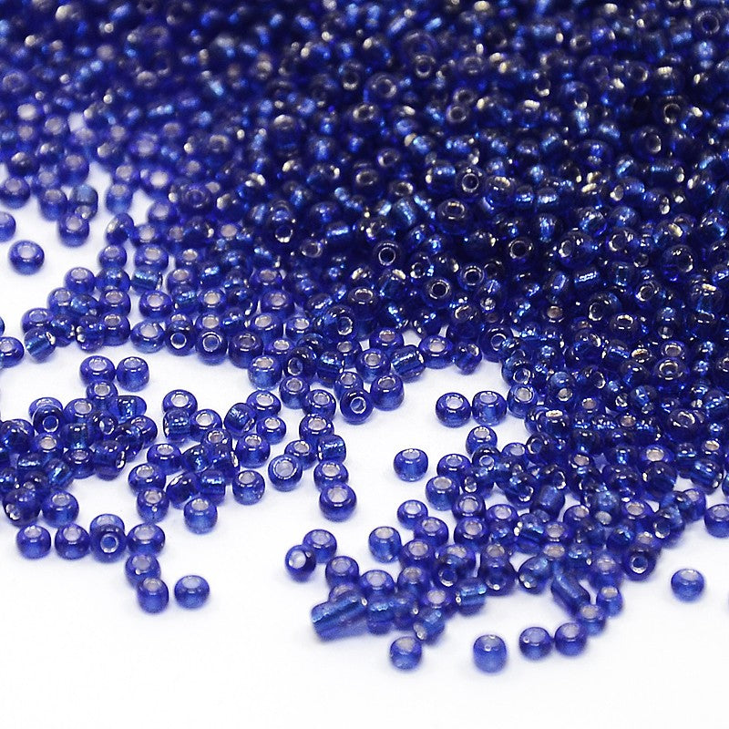Blue Glass Seed Beads, Round, Silver Lined, 12/0 2mm, 1mm hole, 30gm approx 2000 beads