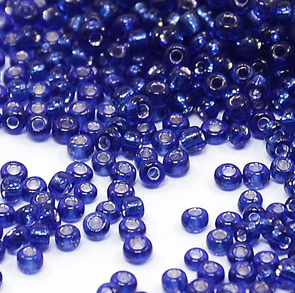 Blue Glass Seed Beads, Round, Silver Lined, 12/0 2mm, 1mm hole, 30gm approx 2000 beads