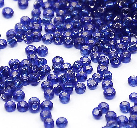 Blue Glass Seed Beads, Round, Silver Lined, 12/0 2mm, 1mm hole, 30gm approx 2000 beads