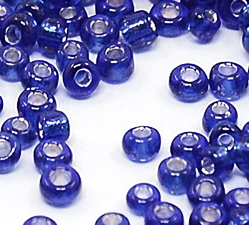 Blue Glass Seed Beads, Round, Silver Lined, 12/0 2mm, 1mm hole, 30gm approx 2000 beads