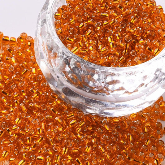 Orange Red Glass Seed Beads, Round, Silver Lined, 12/0 2mm, 1mm hole, 30gm approx 2000 beads